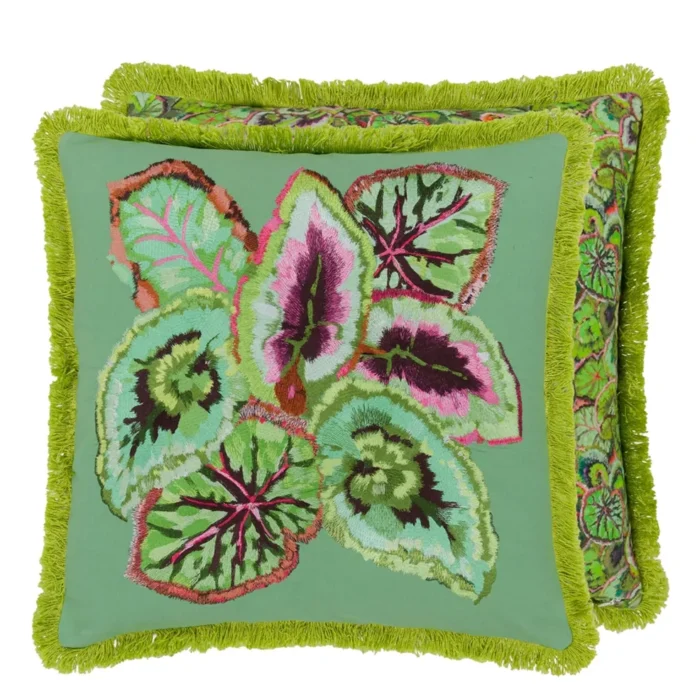 Leaf Glaze Embroidered Emerald Cotton pyntepute 50x50