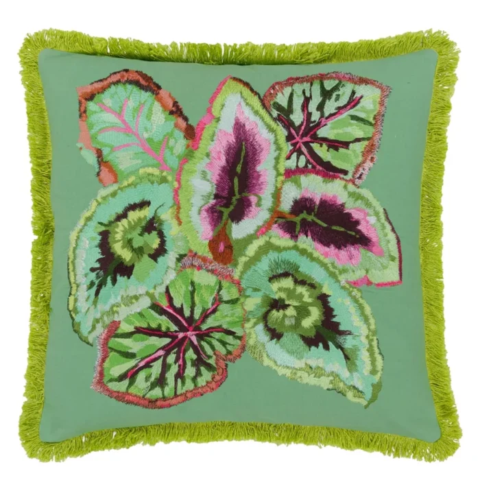 Leaf Glaze Embroidered Emerald Cotton pyntepute 50x50 - Bilde 3