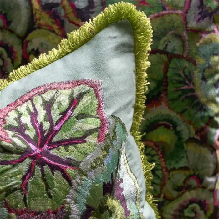 Leaf Glaze Embroidered Emerald Cotton pyntepute 50x50 - Bilde 5