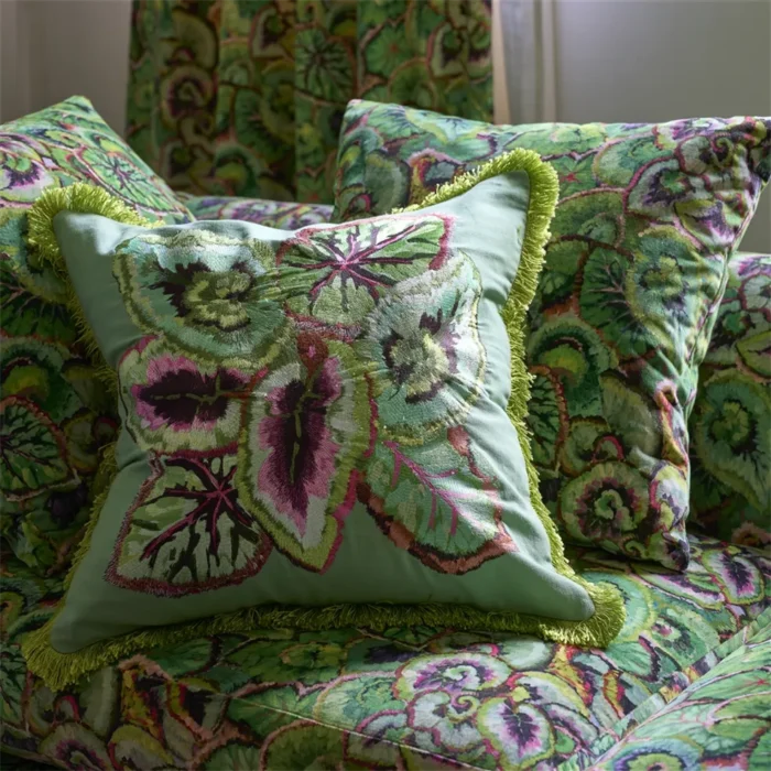 Leaf Glaze Embroidered Emerald Cotton pyntepute 50x50 - Bilde 6