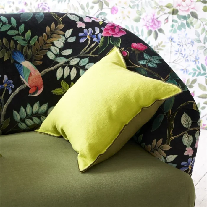Alternative view of Brera Lino Lime & Moss Linen Cushion 43x43