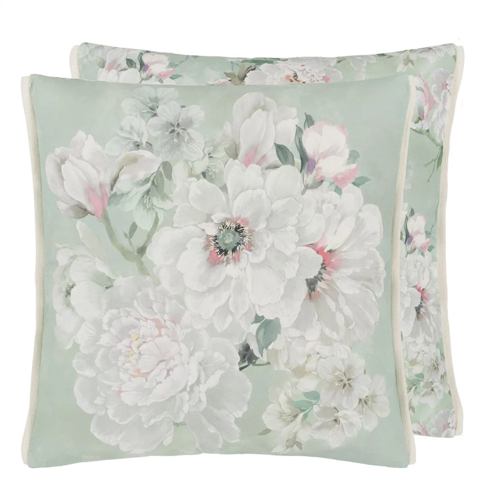 Fleur Blanche Eau De Nil Cotton Cushion 50x50