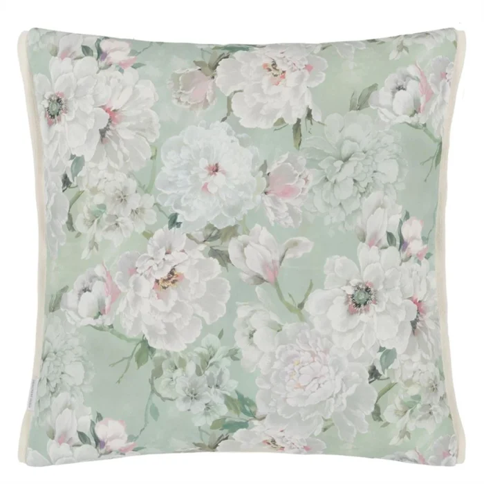 Fleur Blanche Eau De Nil Cotton Cushion 50x50 - Bilde 3