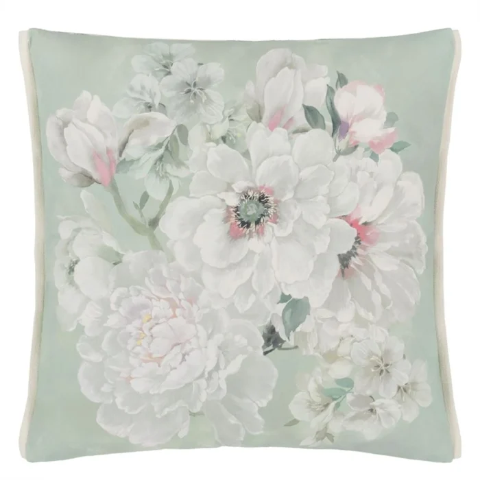Fleur Blanche Eau De Nil Cotton Cushion 50x50 - Bilde 4