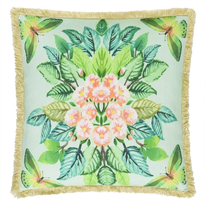 Celastrina Embroidered Turquoise Cotton Cushion 55x55 - Bilde 3