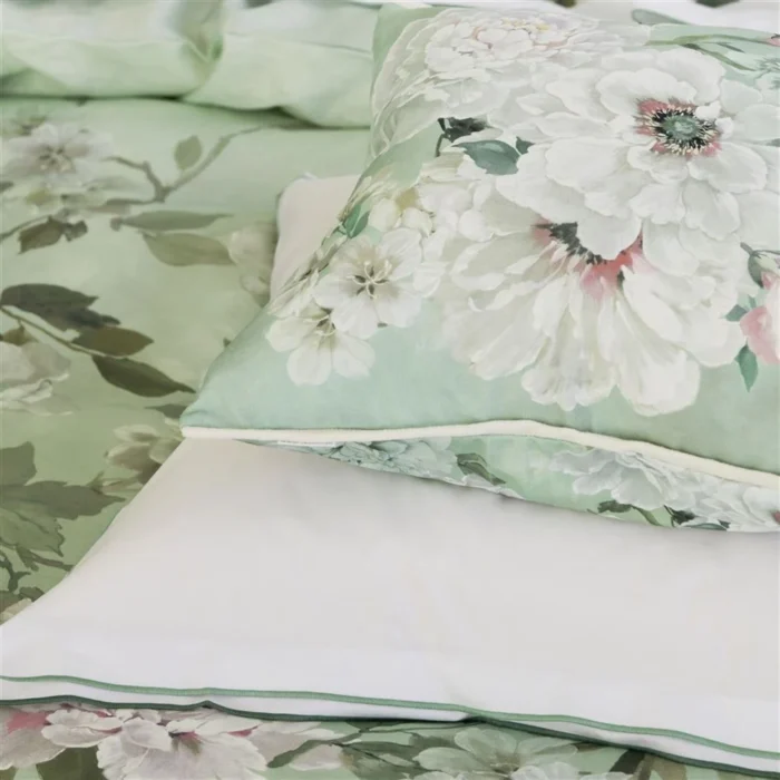 Alternative view of Fleur Blanche Eau De Nil Cotton Cushion 50x50