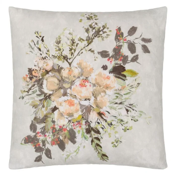 Margaretta Sepia Embroidered Linen Cushion 55x55 - Bilde 3