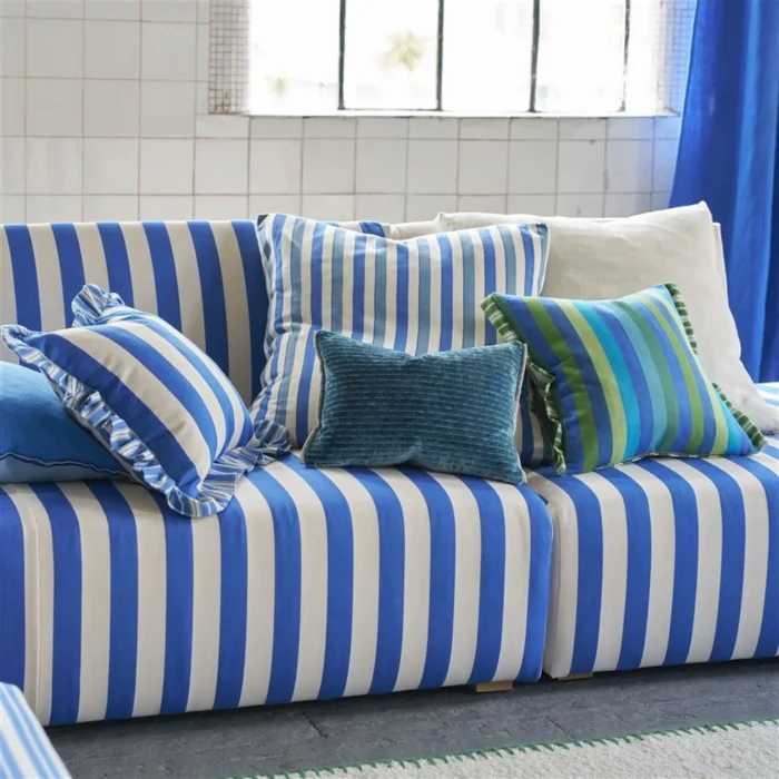 Cork Street Stripe Cobalt Cotton Cushion, 43x43 - Bilde 4